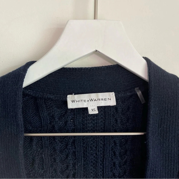 White + Warren Navy Bobble Stitch Open Front Cardigan XS - Picture 3 of 5